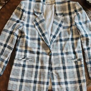 Mina Riel Checkered Blazer - Blue And Black Sz Lg